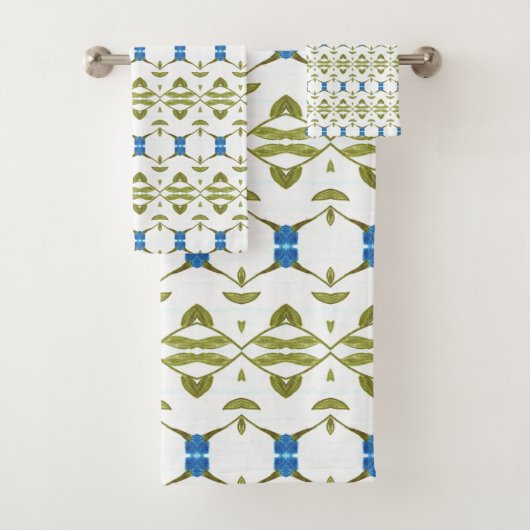 Grün Blau und Weiß Gemustert Badhandtuch Set (Insitu)