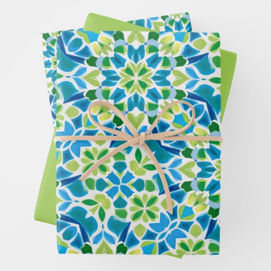 Grün, Blau und Weiß Geschenkpapier Set (Beispiel)