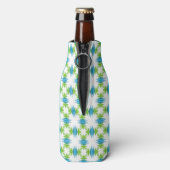 Grün, Blau, Weiß, Monogram, Funky Geometric Flaschenkühler (Flasche Rückseite)