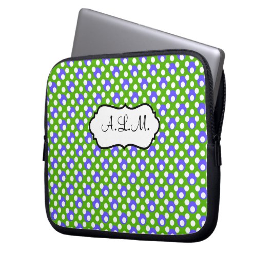 Grün, blau, weiße Polka-Punkte Laptop-Sieb Laptopschutzhülle (Vorderseite Links)