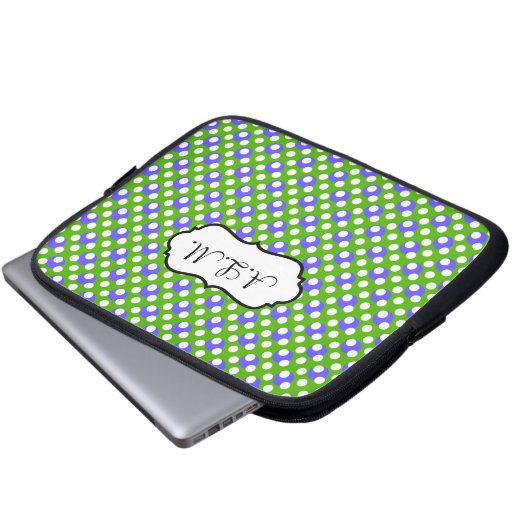 Grün, blau, weiße Polka-Punkte Laptop-Sieb Laptopschutzhülle (Vorne Knopf)