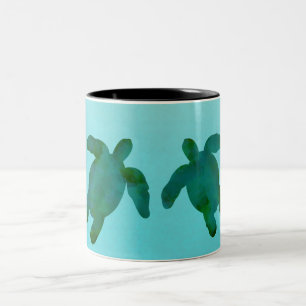 Grün Blaue Aquarell-Ozean-Meeres-Schildkröten Zweifarbige Tasse