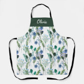 Grün Blaue Aquarell-Wildblume Benutzername Schürze (Vorderseite)
