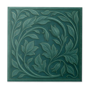 Grün-blaue botanische Keramikfliese