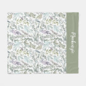 Grün-blaue botanische Wasserfarbe-Monogramm-Name Fleecedecke (Vorderseite (Horizontal))