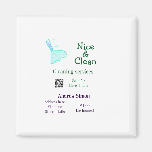 Grün blaue Gitter saubere Mop Add Name Adresse q r Magnet (Vorne)