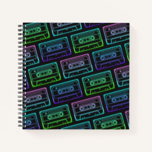 Grün Blaue Neon-Kassette-Band-Muster Spirale Notizblock