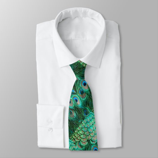 Grün-blaue Pfau-Feder-Muster-Bindung Krawatte (Gebunden)