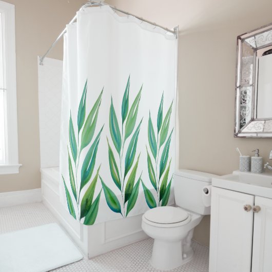 Grün blaue Pflanze des Chic Ocean Aquarell Duschvorhang (Beispiel)