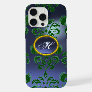 GRÜN BLAUER DAMAST-EDELSTEIN-MONOGRAMM Floral iPhone Hülle