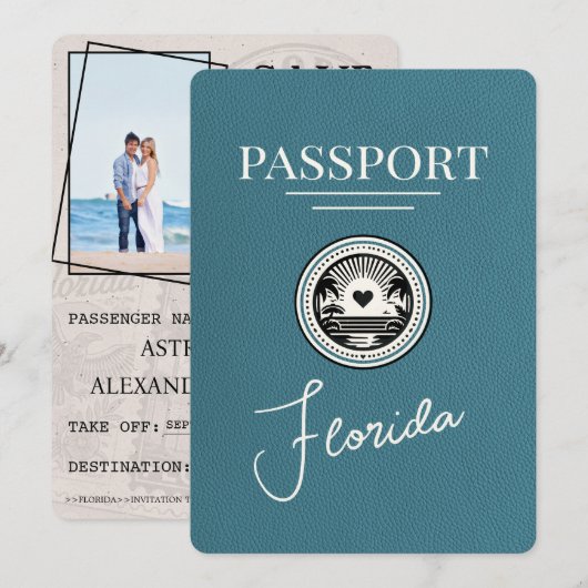 Grün-blauer Florida Reisepass Save The Date (Vorne/Hinten)
