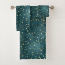 Grün-blauer Nachthimmel Teal-Gold-Sternenmuster