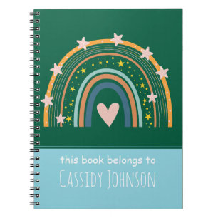 Grün-blauer Regenbogen-Kinder-Namen-Notizbuch Notizblock