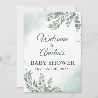 Grün blühende Babydusche Mädchen Begrüßungszeichen Einladung