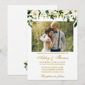 Grün blühendes Foto Hochzeit Gold Einladung (Vorne/Hinten)