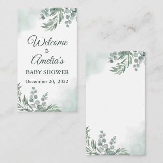 Grün blütenblütendusche Mädchen Begrüßung Anmelden Begleitkarte (Vorne/Hinten)