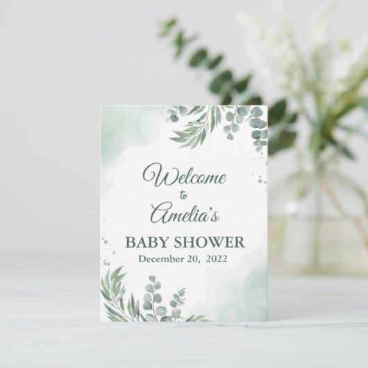 Grün blütenblütendusche Mädchen Begrüßung Anmeldun Save The Date (Stehend Vorderseite)