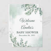 Grün blütenblütendusche Mädchen Begrüßung Anmeldun Save The Date (Vorne/Hinten)