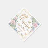 Grün Blütenrosa Blütenschmetterling Quinceanera Serviette (Ecke)