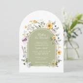 Grün-Boho Rustikales Baby in Bloom Baby Dusche Einladung (Stehend Vorderseite)