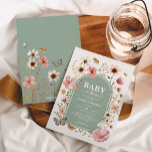 Grün-Boho-Wildblume-Baby in Blütendusche Einladung<br><div class="desc">Das Design präsentiert eine aufwändige Darstellung der Blume von Boho,  sorgfältig in sanften,  abgedämpften Tönen kuriert. Jede delikate Blüte erfasst das Wesen der natürlichen Schönheit und Ruhe,  symbolisiert die Liebe und Vorfreude,  die mit der Aufnahme eines wertvollen kleinen in die Welt einhergeht.</div>