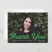 Grün | Bold Script Foto Abschluss Vielen Dank Postkarte (Vorne/Hinten)