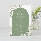 Grün Botanisch Floral Hochzeits-Zeitplan Programm (Stehend Vorderseite)