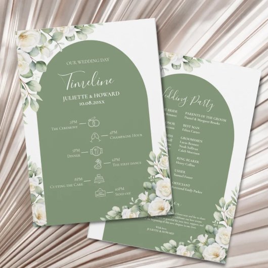 Grün Botanisch Floral Hochzeits-Zeitplan Programm