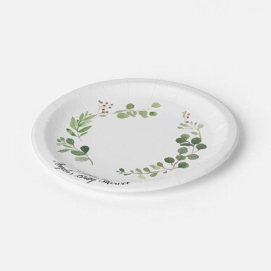 Grün-botanischer Baby-Show-Party-Papier-Teller Pappteller (Schrägansicht)