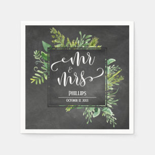 Grün Bouquet Herr und Frau Typografie Schiefertafe Serviette