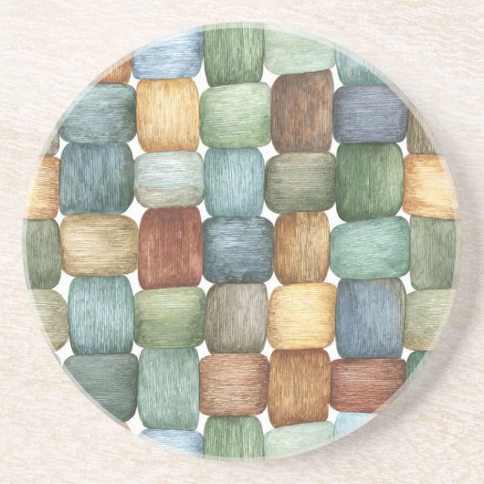 Grün Braun Blau Gelbe Quadrate Getränkeuntersetzer (Vorne)