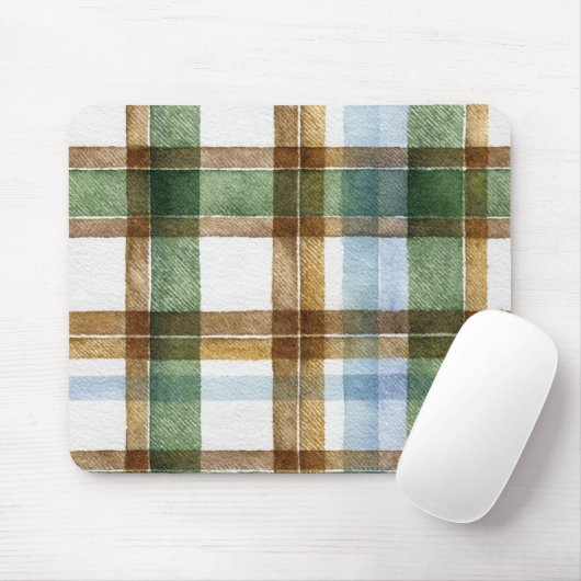 Grün Braun Blau Kariert Gestreift Mousepad (Mit Mouse)
