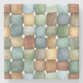 Grün Braun Blau Quadrate Steinuntersetzer (Vorderseite)