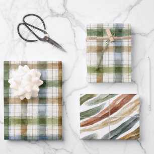 Grün Braun Blau Streifen Geburtstag Geschenkpapier Set