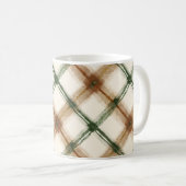 Grün Braun Creme Kariert Gestreift Kaffeetasse (VorderseiteRechts)