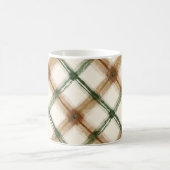 Grün Braun Creme Kariert Gestreift Kaffeetasse (Mittel)