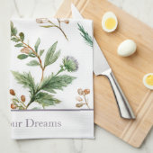 Grün Braun Creme Lila Blumen Geschirrtuch (Viertel Falte)