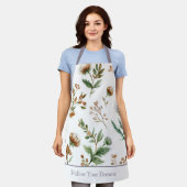Grün Braun Creme Lila Blumen Schürze (Getragen)