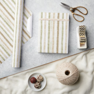 Grün Braun gestreifte Creme Geburtstag Geschenkpapier