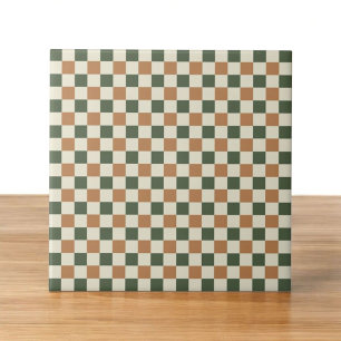 Grün-braun kariertes Muster Retro-Minimalist Fliese