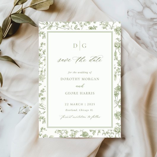 Grün Chinoiserie Save the Date Karte anzeigen