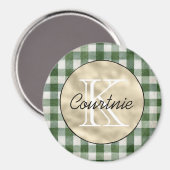 Grün creme kariert gestreift goldenes Monogramm Magnet (Vorderseite/Rückseite)