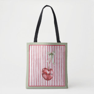 Grün Creme Rote Streifen Kirsche Tasche