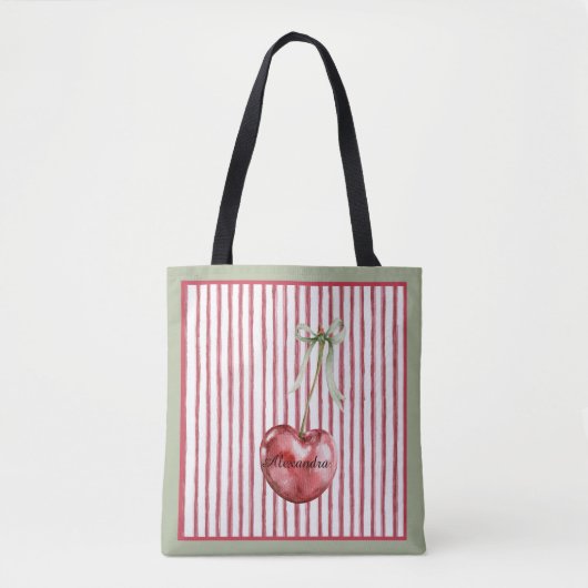 Grün Creme Rote Streifen Kirsche Tasche (Vorderseite)