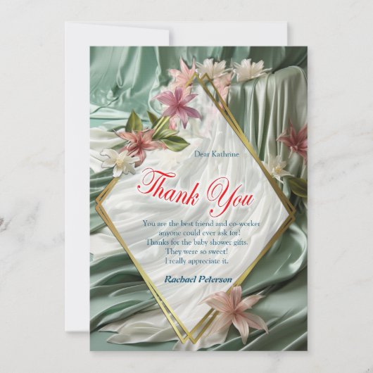 Grün, Creme, Seidenraupen und farbige Blume (Vorderseite)