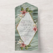 Grün, Creme, Seidenraupen und farbige Blume All In One Einladung (Innen Boden)