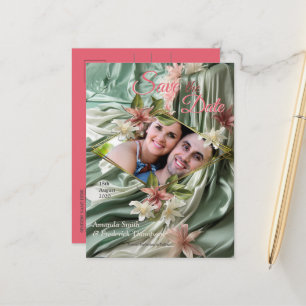 Grün, Creme, Seidenraupen und farbige Blume Ankündigungspostkarte