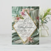 Grün, Creme, Seidenraupen und farbige Blume Einladung (Stehend Vorderseite)