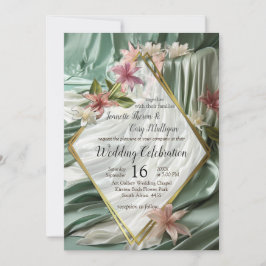 Grün, Creme, Seidenraupen und farbige Blume Einladung