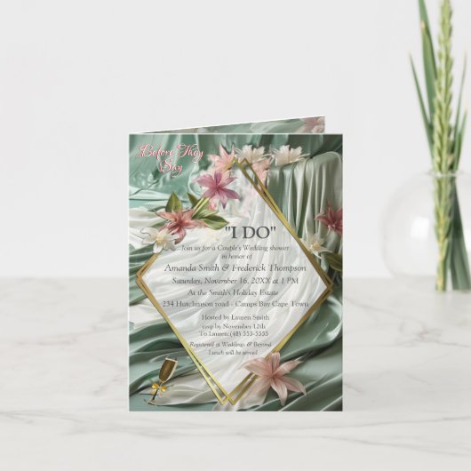 Grün, Creme, Seidenraupen und farbige Blume Einladung (Vorderseite)